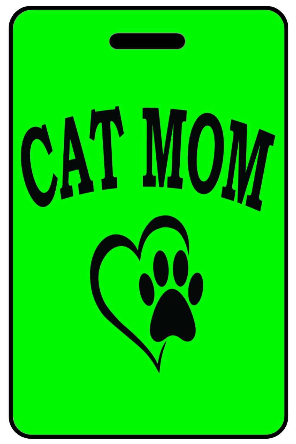 Hi-Viz Cat Mom with Heart and Paw - Portrait, Tag Color: Hi-Viz Green