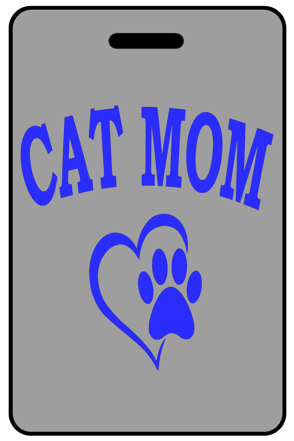 Cat Mom with Heart and Paw in Blue  - Portrait, Tag Color: Lo-Viz Gray