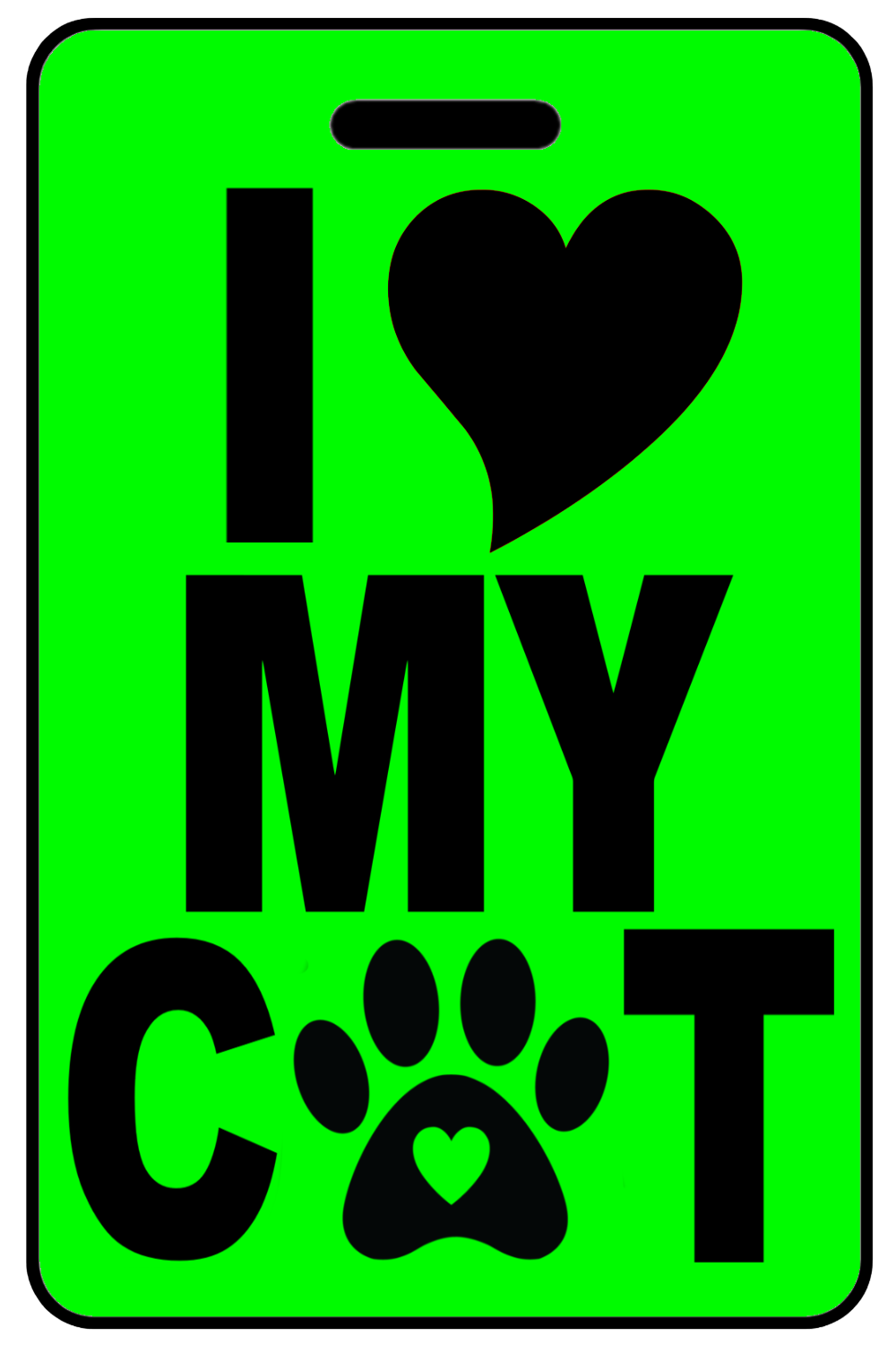 Hi-Viz I Heart My Cat, Tag Color: Hi-Viz Green