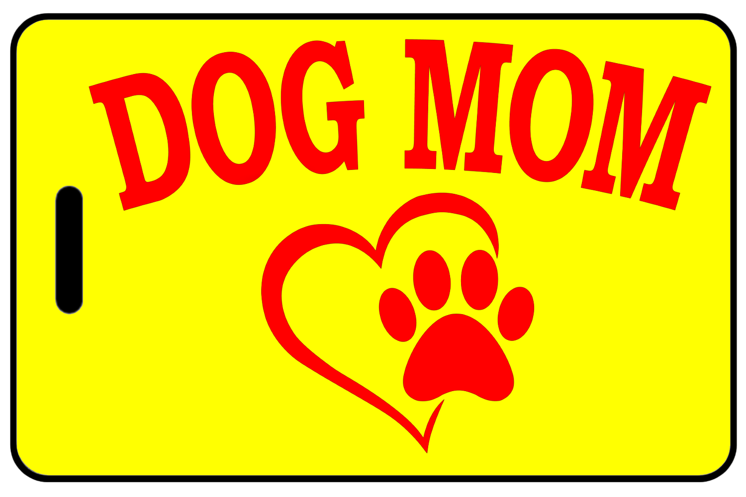 Dog Mom with Heart and Paw in Red, Tag Color: Safety Yellow