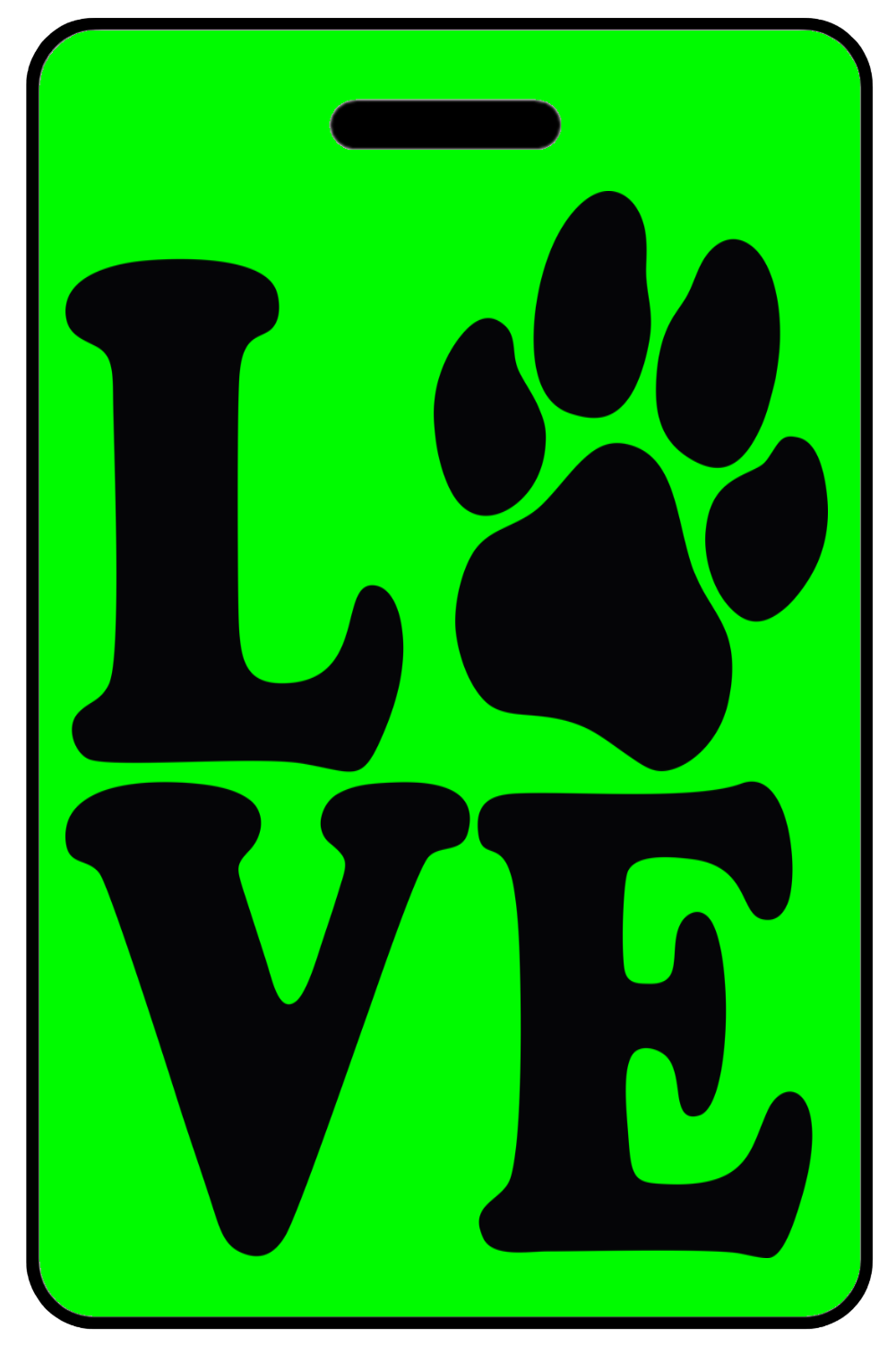 Hi-Viz Love Paw Print, Tag Color: Hi-Viz Green
