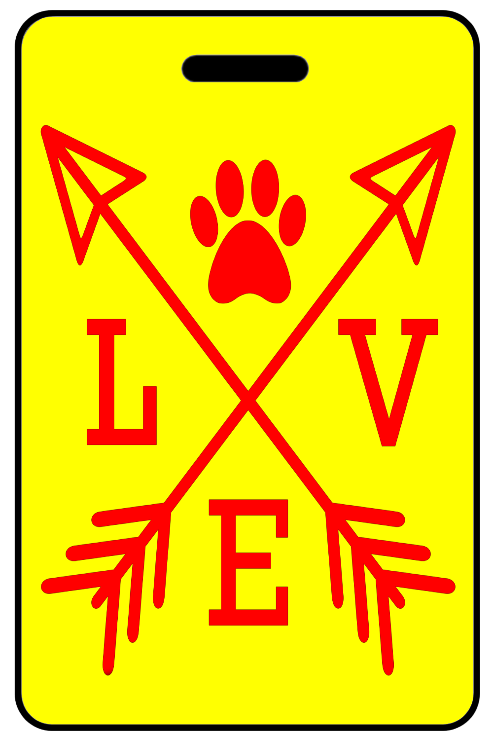 Love with Paw Print in Red, Tag Color: Safety Yellow