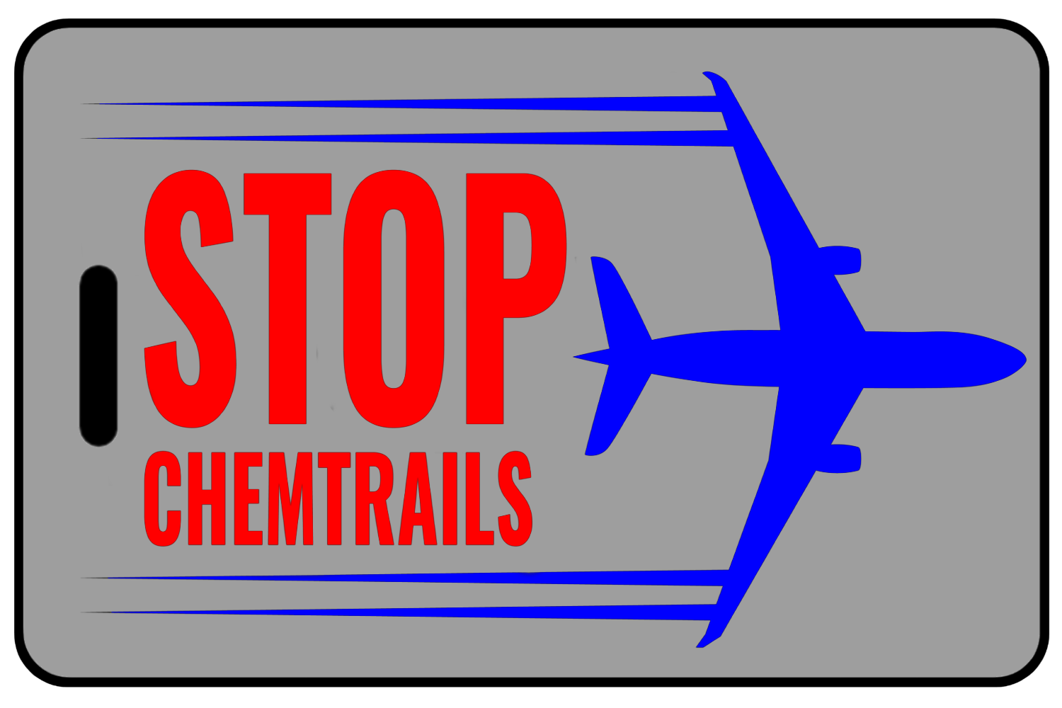 STOP ChemTrails with Blue Logo, Tag Color: Lo-Viz Gray