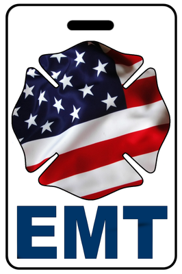 EMT with Patriotic USA Wavy Flag Firefighter Cross
