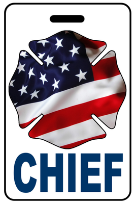 Chief with Patriotic USA Wavy Flag Firefighter Cross