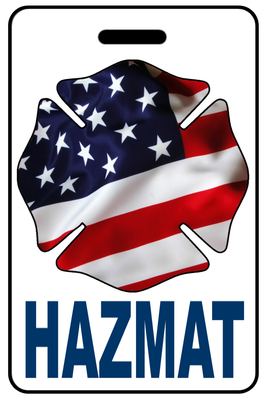 HAZMAT with Patriotic USA Wavy Flag Firefighter Cross