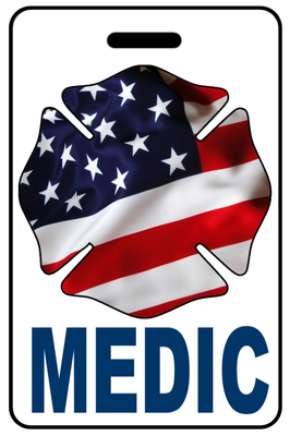 Medic with Patriotic USA Wavy Flag Firefighter Cross