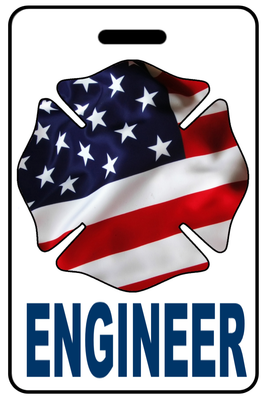 Engineer with Patriotic USA Wavy Flag Firefighter Cross