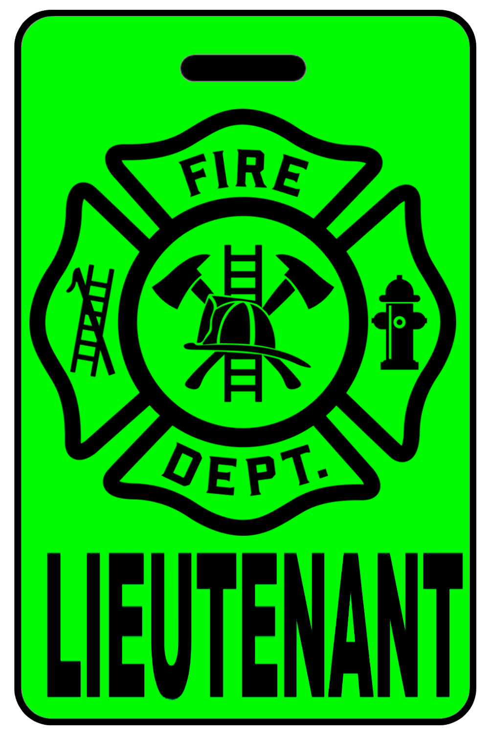 Hi-Viz Lieutenant with Firefighter Cross, Tag Color: Hi-Viz Green