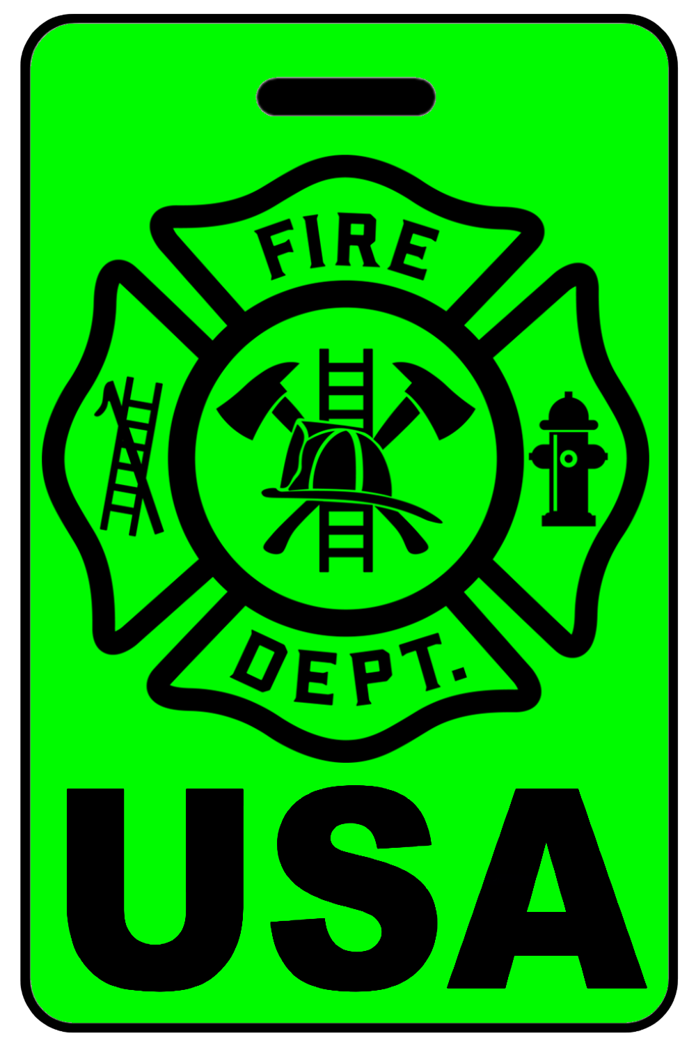 Hi-Viz USA with Firefighter Cross, Tag Color: Hi-Viz Green