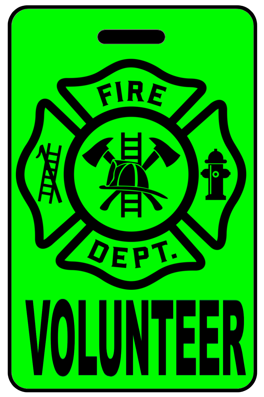 Hi-Viz Volunteer with Firefighter Cross, Tag Color: Hi-Viz Green