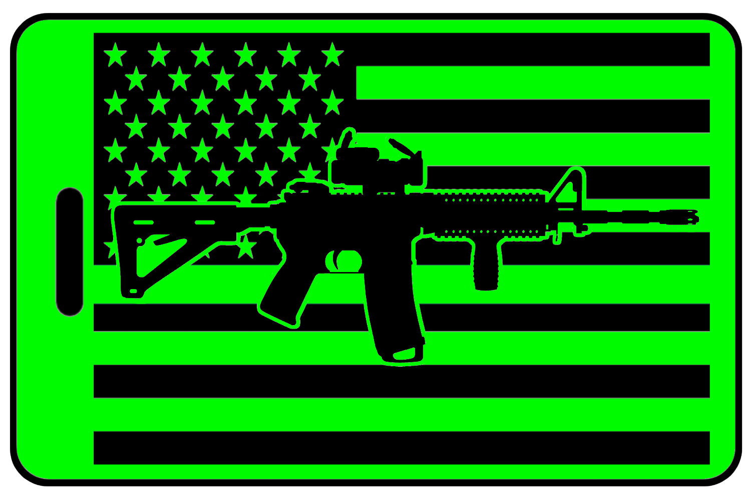 Hi-Viz Lo-Via USA Flag with Black Rifle, Tag Color: Hi-Viz Green