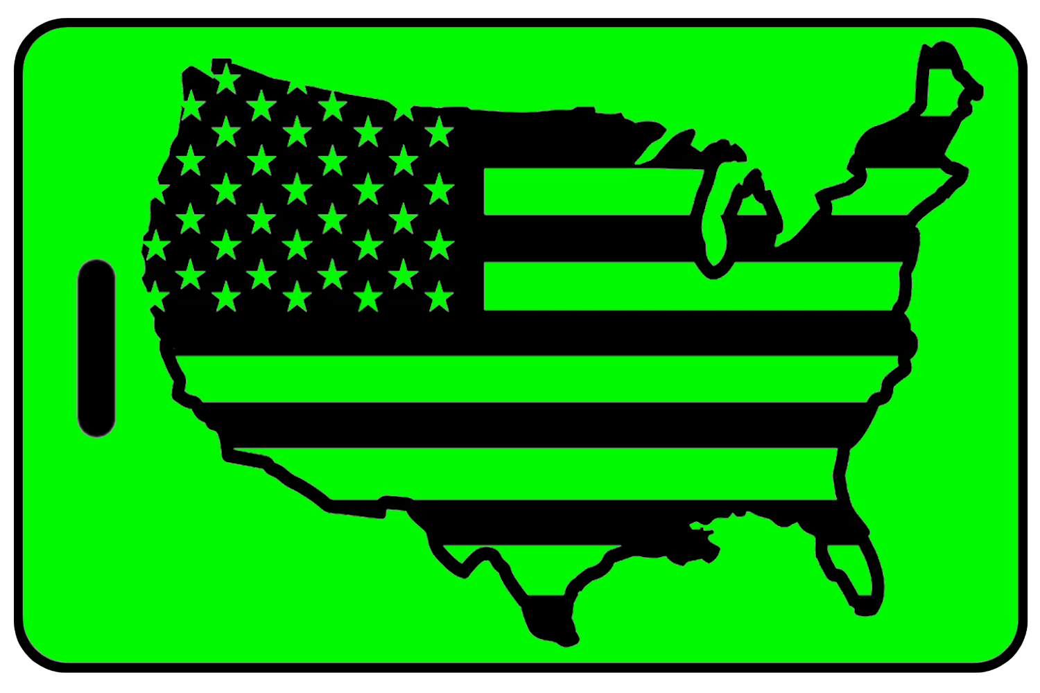 Hi-Viz Lo-Via USA Outline with Flag, Tag Color: Hi-Viz Green