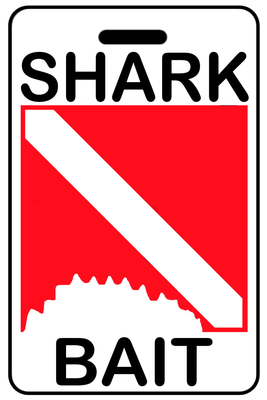 Shark (Bite) Bait with SCUBA Flag personalized SCUBA diving bag tags