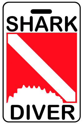 Shark (Bite) Diver with SCUBA Flag personalized SCUBA diving bag tags