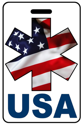 Patriotic USA Wavy Flag Star of Life personalized EMS bag tags