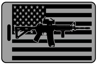 Lo-Viz USA Flag with Black Rifle personalized patriotic bag tags