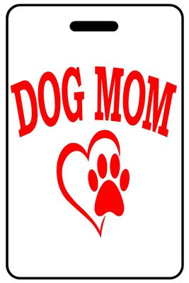 Dog Mom and Heart with Paw in Red  - Portrait