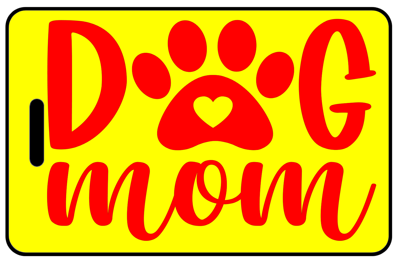 Dog Mom with Paw in Red, Tag Color: Safety Yellow