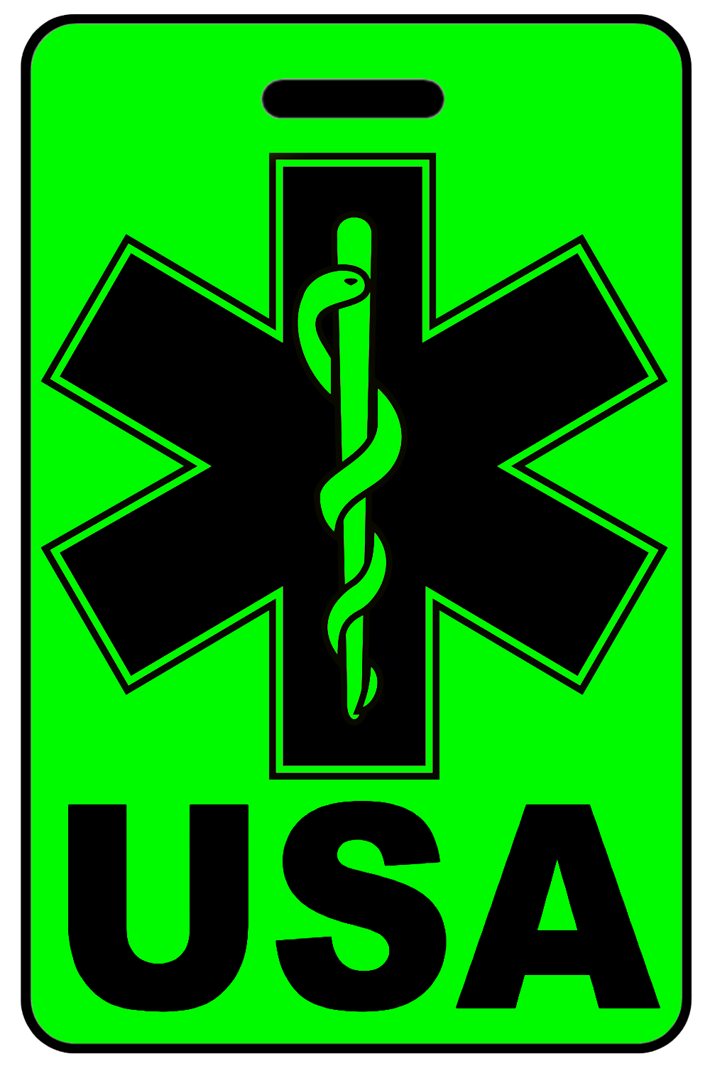 Hi-Viz USA with Star of Life, Tag Color: Hi-Viz Green