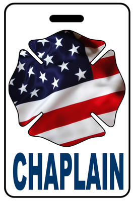 Chaplain with Patriotic USA Wavy Flag Firefighter Cross