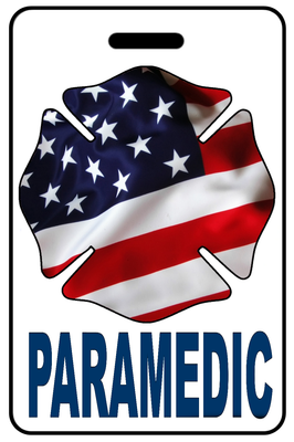 Paramedic with Patriotic USA Wavy Flag Firefighter Cross