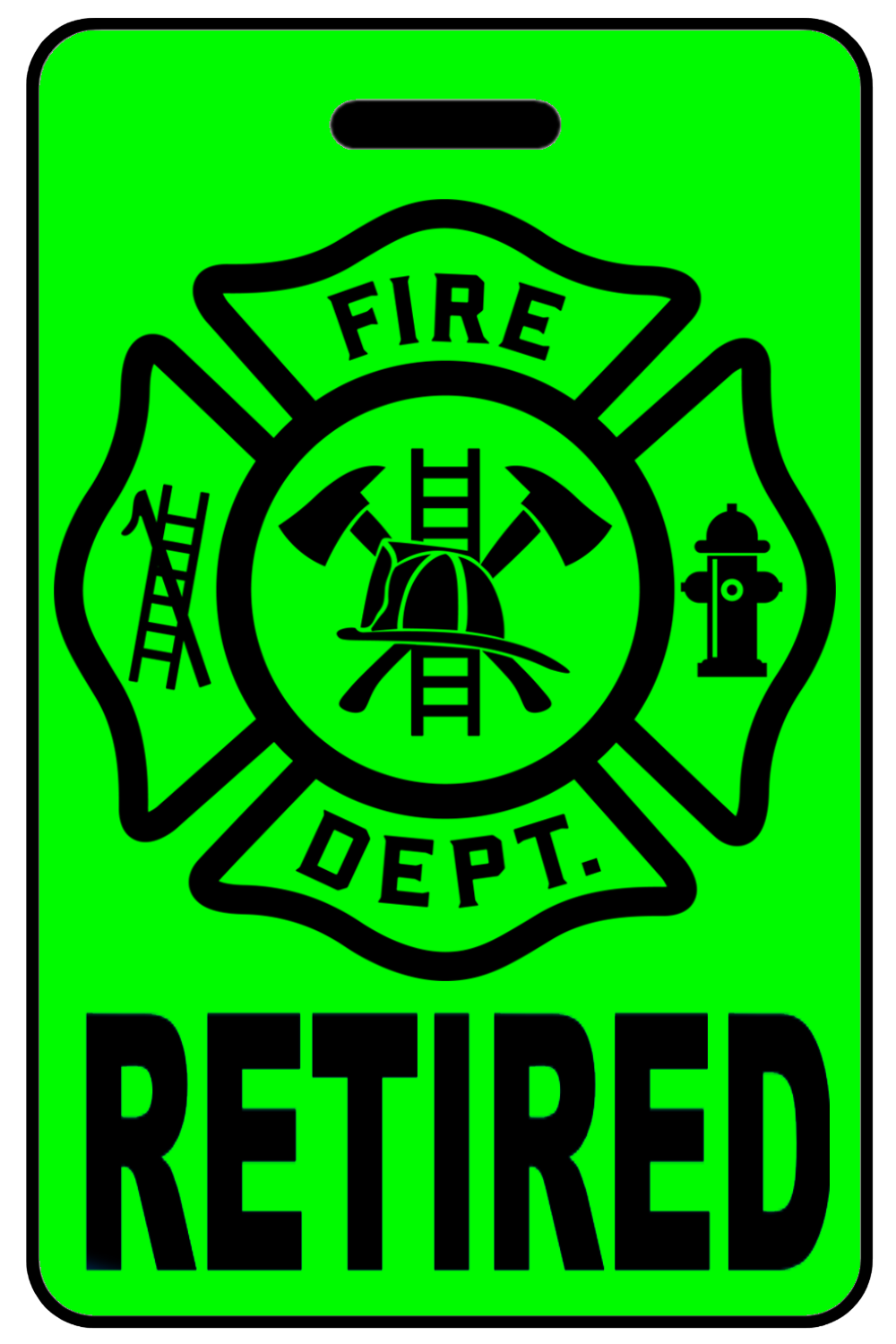 Hi-Viz Retired with Firefighter Cross, Tag Color: Hi-Viz Green