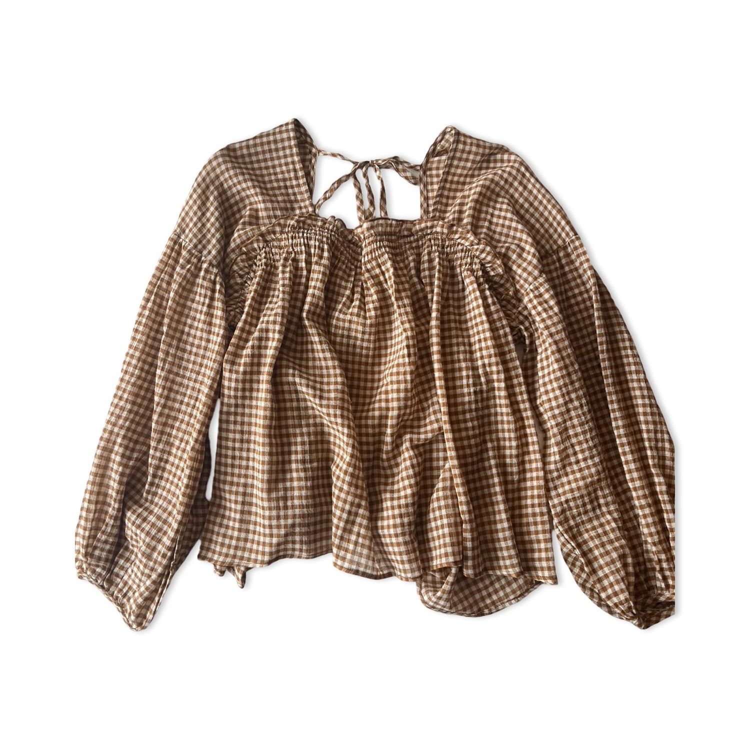 Grade &amp; Gather Square Neck Gingham Blouse