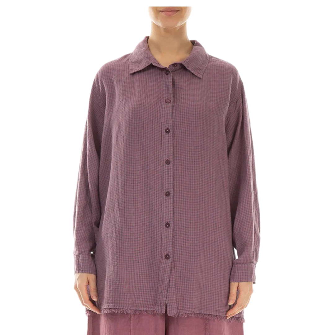 Grizas Plaid Pleated Fringed Top