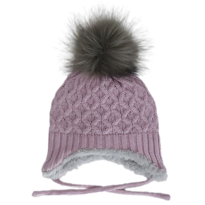 CaliK FA23 Knit Pom Hat, Color: Rose, Size: 3-9M