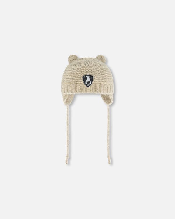 DPD FA24 Bby Knit Hat w/EarFlaps, Color: Beige, Size: 3/6M