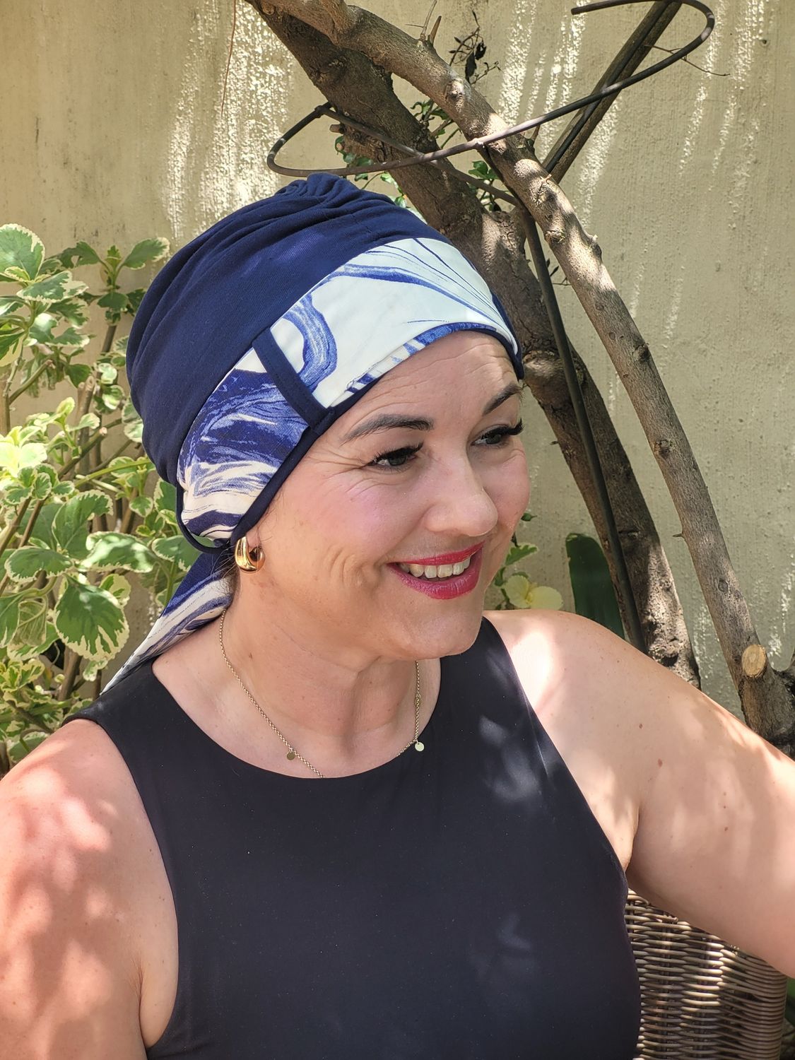 Carey Chemo Hat - Navy with Navy Ribbon