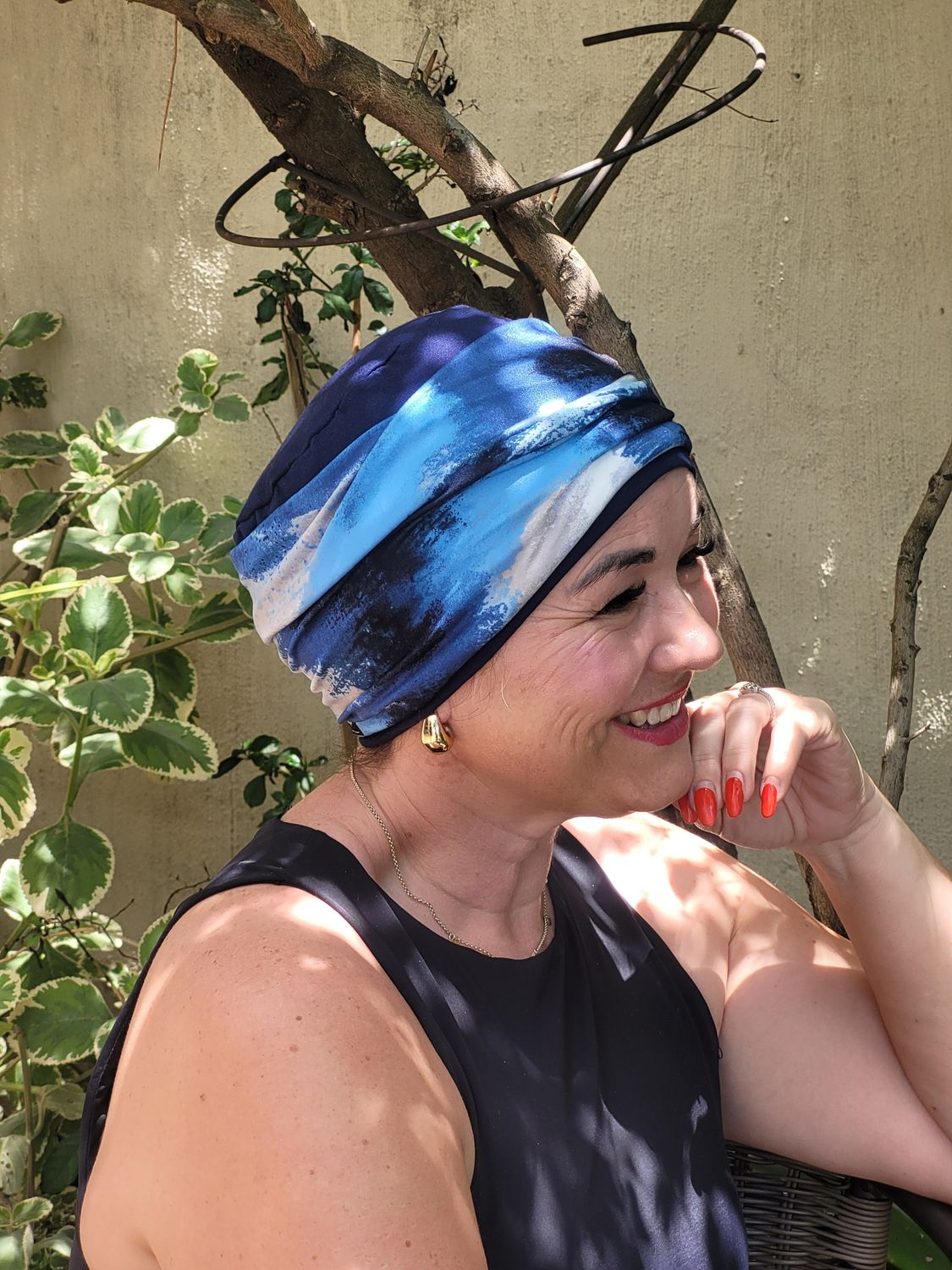 Navy hat 3 in 1 with shades of blues headband