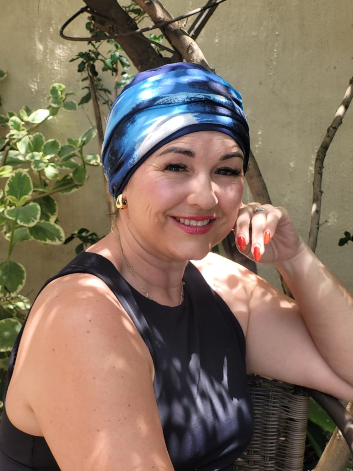 Navy hat 3 in 1 with shades of blues headband