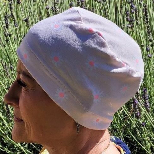 Sleep hat - Soft Pink with Daisies