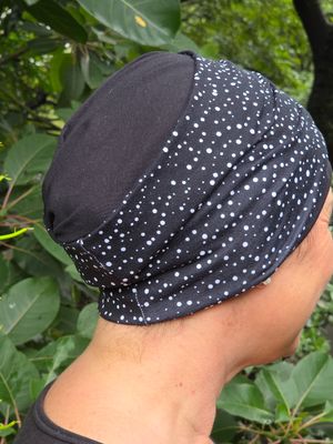 Black hat , 3 in 1 black spotted headband