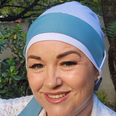 Carey - White hat with Duck Egg Blue Ribbon