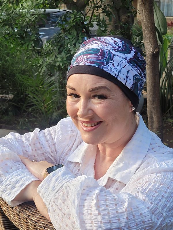 Black hat with Teal Marble head band