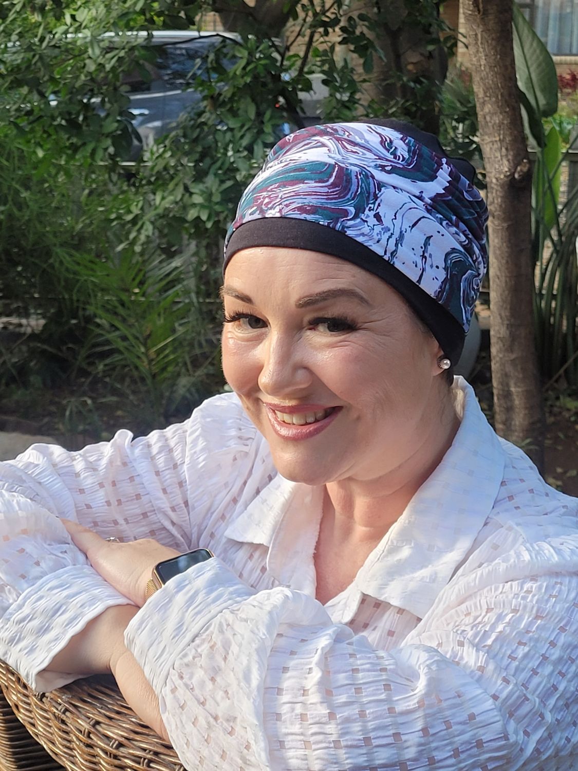 Black hat with Teal Marble head band