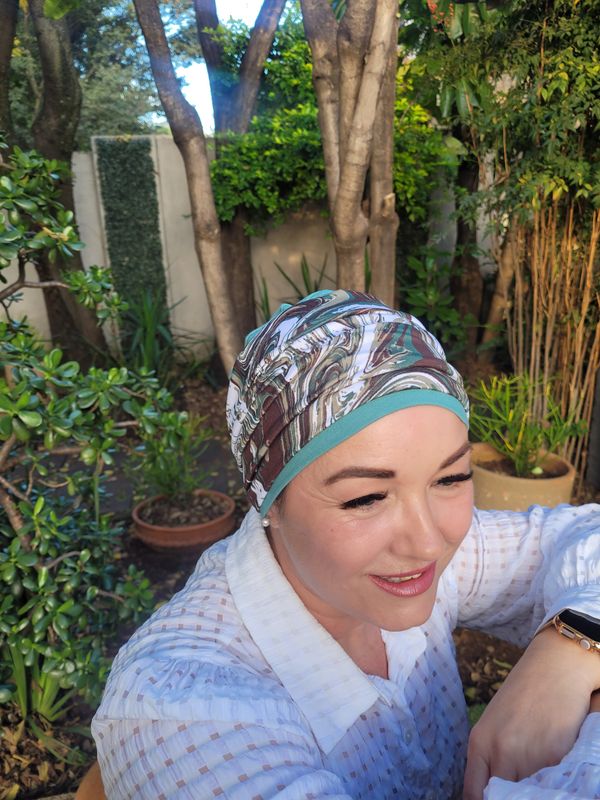 3 in1 Sage hat with brown and sage headband