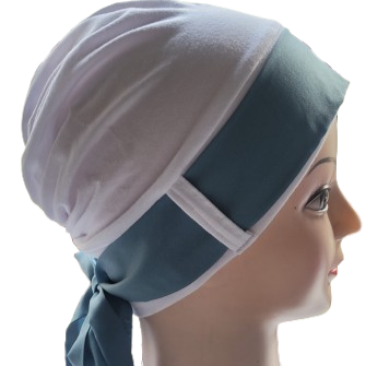 Carey chemo Hat - Black with Duck egg Green Ribbon
