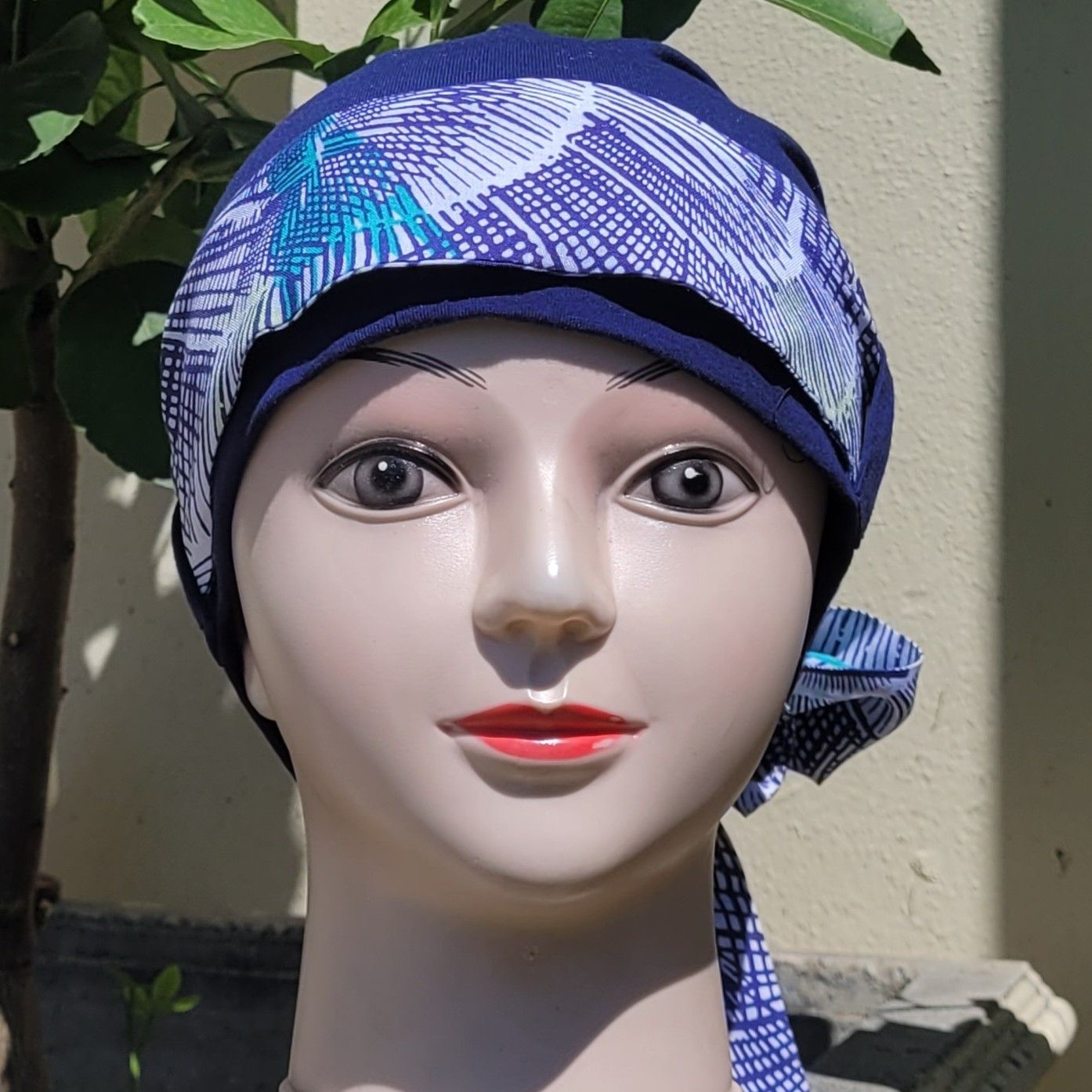 Carey Chemo Hat  - Navy with removable Navy printed Ribbon
