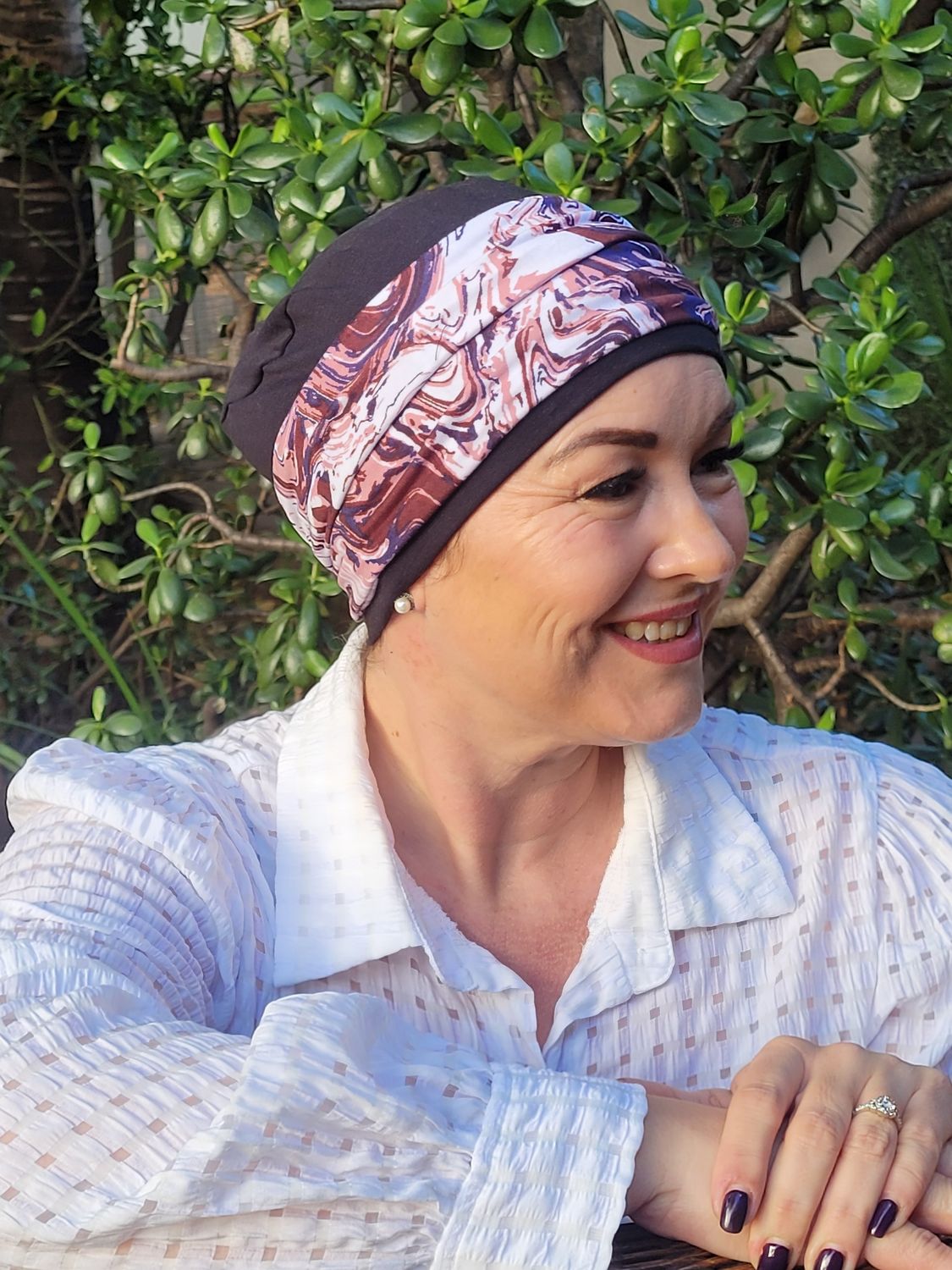 Carey Chemo Hat - Black hat with Burgendy Headband