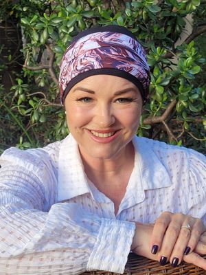 Carey Chemo Hat - Black hat with Burgendy Headband