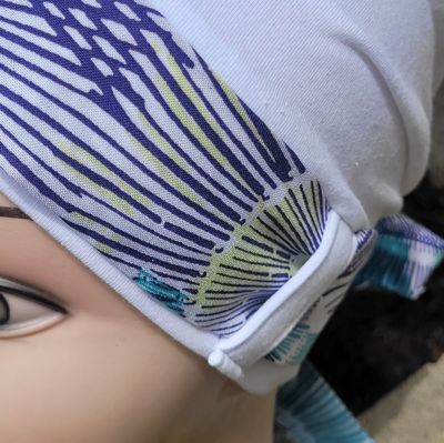 Cary chemo hat - White with Blue Removable Ribbon