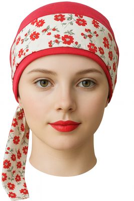 Carey Chemo Hat - Red Chemo Hat with removable Ribbons