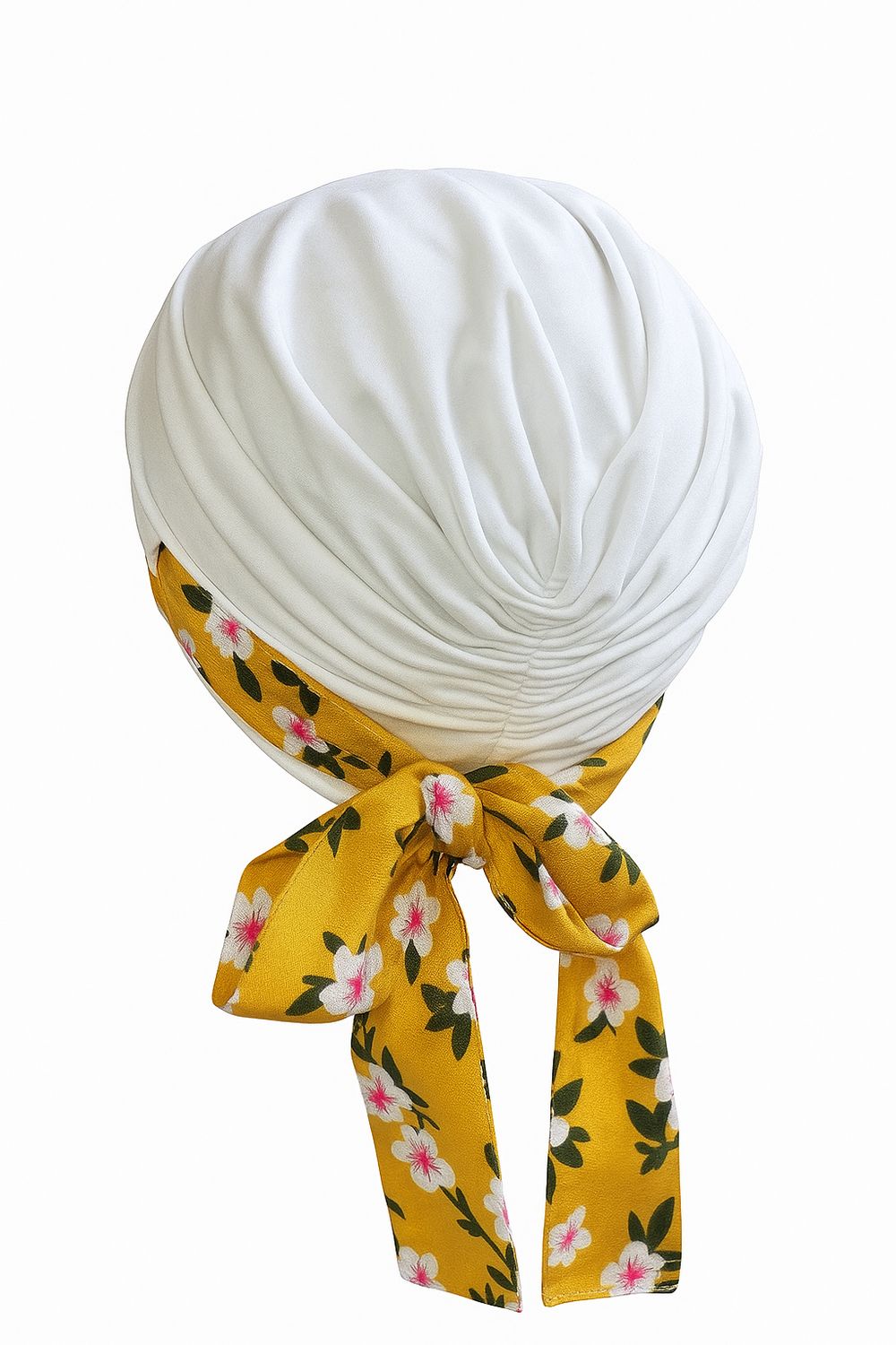 Carey Chemo Headwear - white hat with yellow removable Ribbon