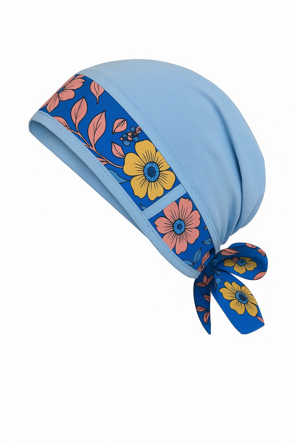 Carey Chemo Hat Blue with matching Ribbon