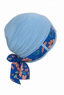 Carey Chemo Hat Blue with matching Ribbon