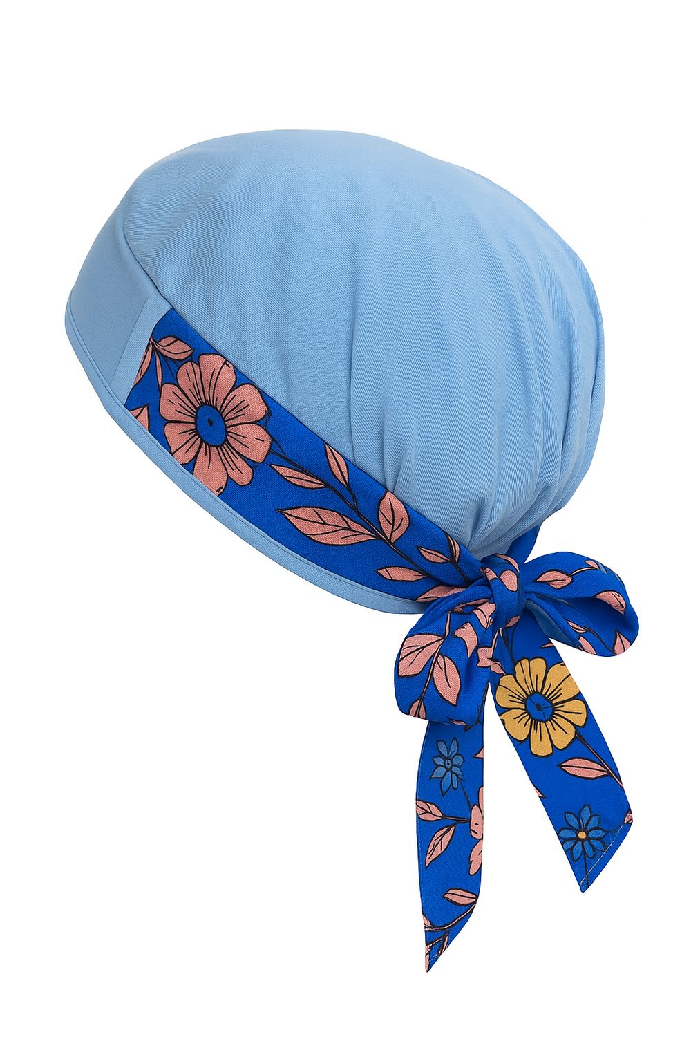 Carey Chemo Hat Blue with matching Ribbon